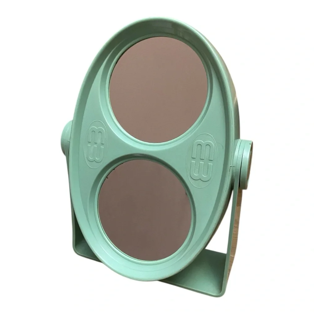 Vintage MCM Molded Mint Green Double Sided Mirror Hard Plastic Vanity 60s